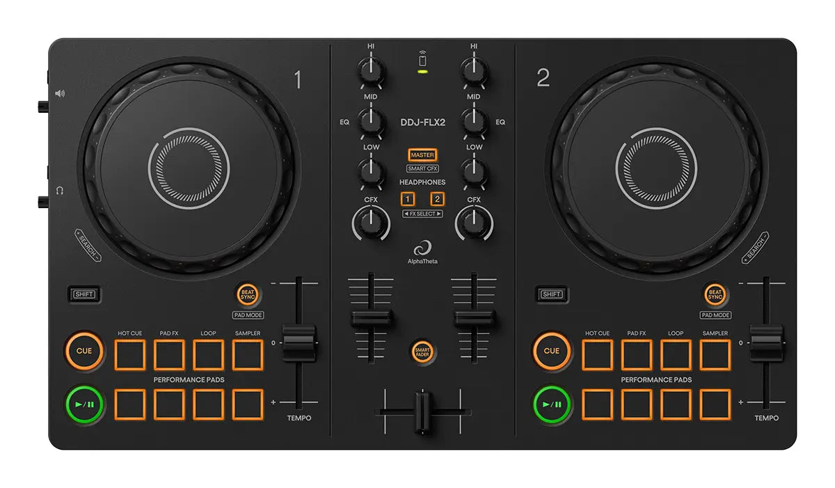 AlphaTheta DDJ-FLX2 Compact 2-Channel Beginner DJ Controller (Optional Shell Case)