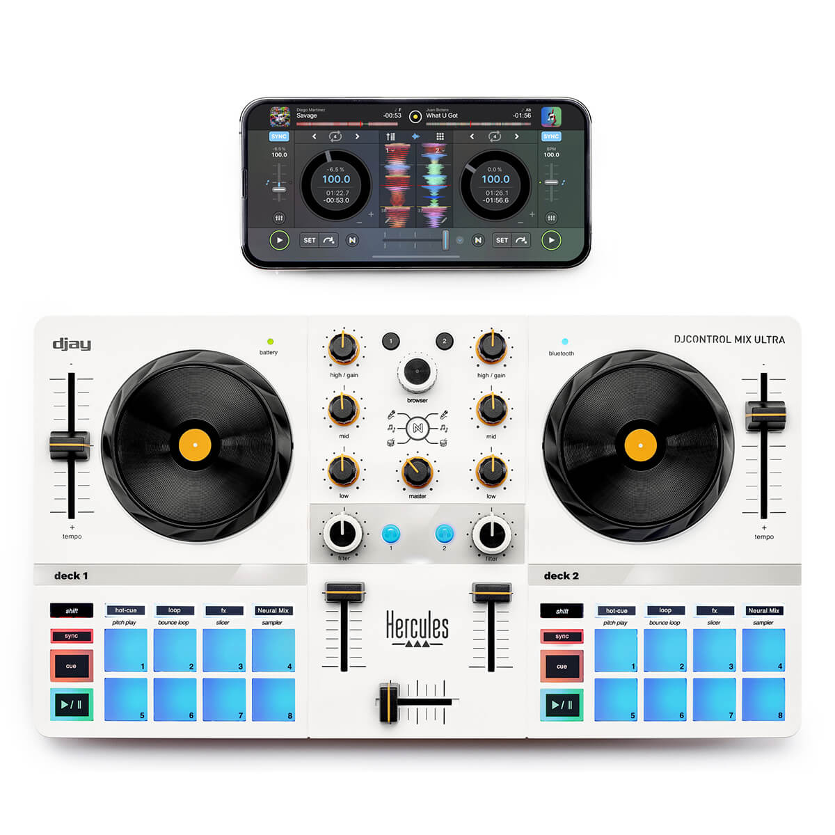 Hercules DJ Control MIX ULTRA | 2-Channel DJ Controller for Smartphone and Tablet