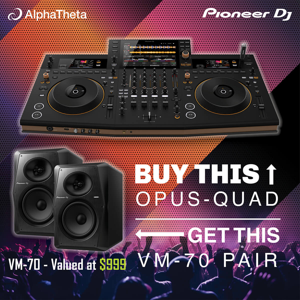 Pioneer OPUS-QUAD Professional 4-Ch All-in-One DJ System for Rekordbox & Serato w/FREE VM-70 Monitors
