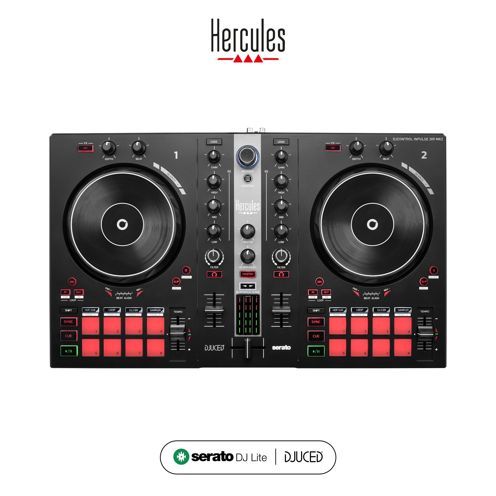 Hercules DJ Control INPULSE 300 MK2 | 2-Channel DJ Controller for Serato DJ Lite