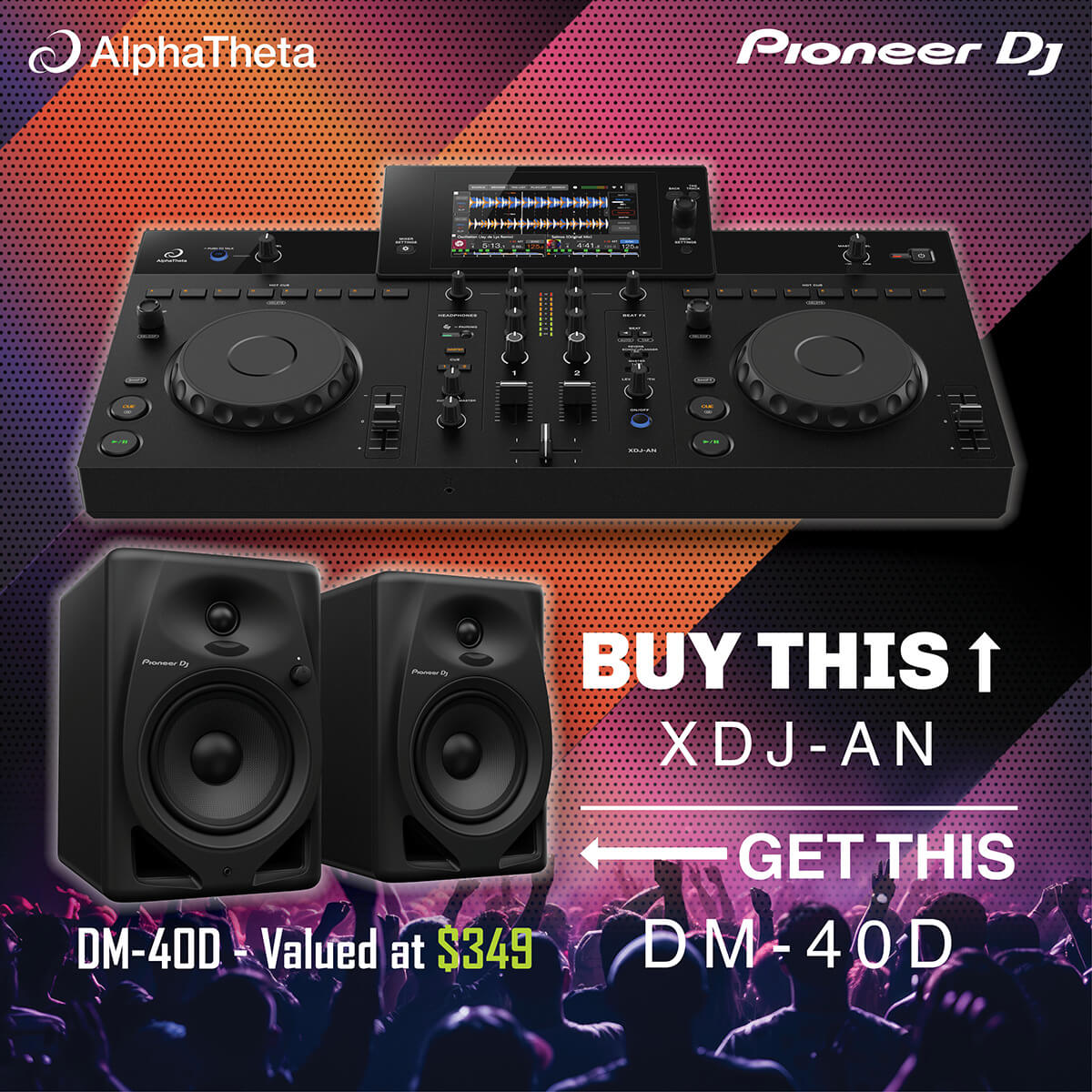AlphaTheta XDJ-AN All-In-One DJ System w/ Streaming & SonicLink w/FREE DM-40D Monitors