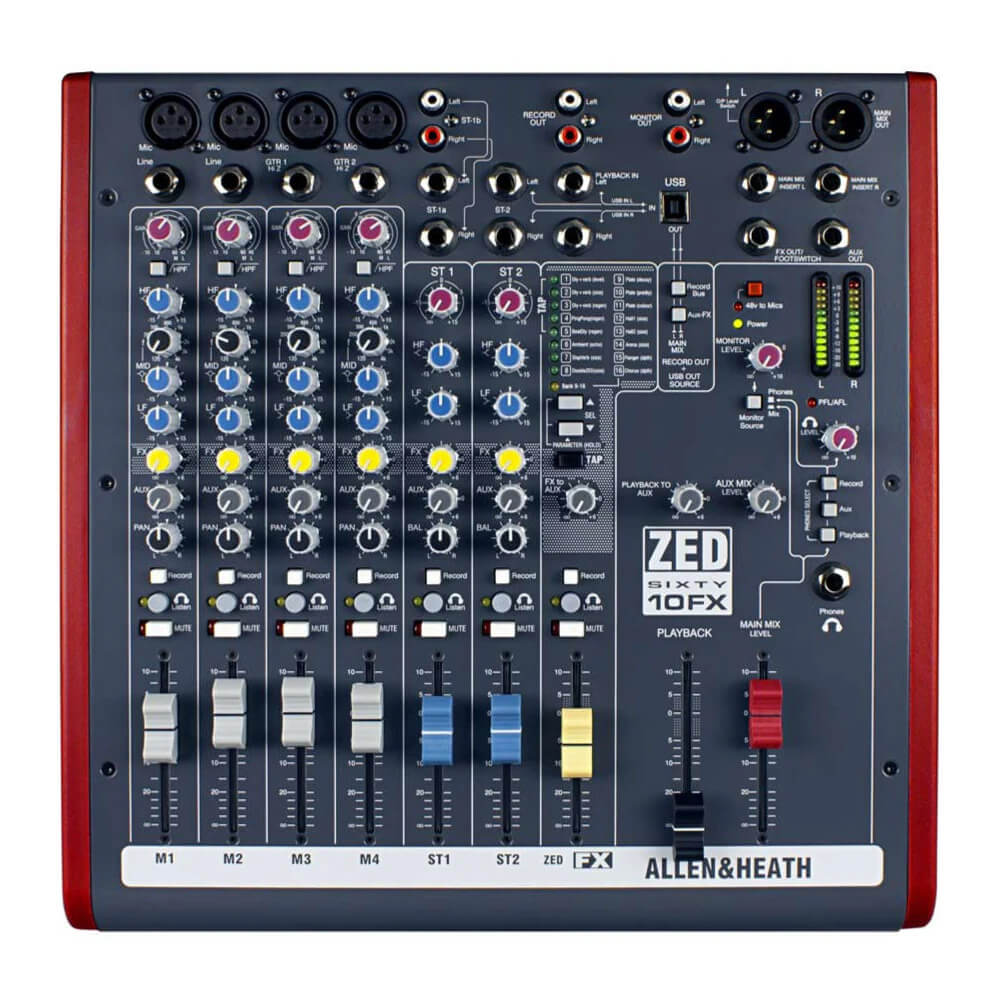 Allen & Heath ZED60-10FX Multipurpose Mixer for Live Sound and Recording w/ FX & Faders