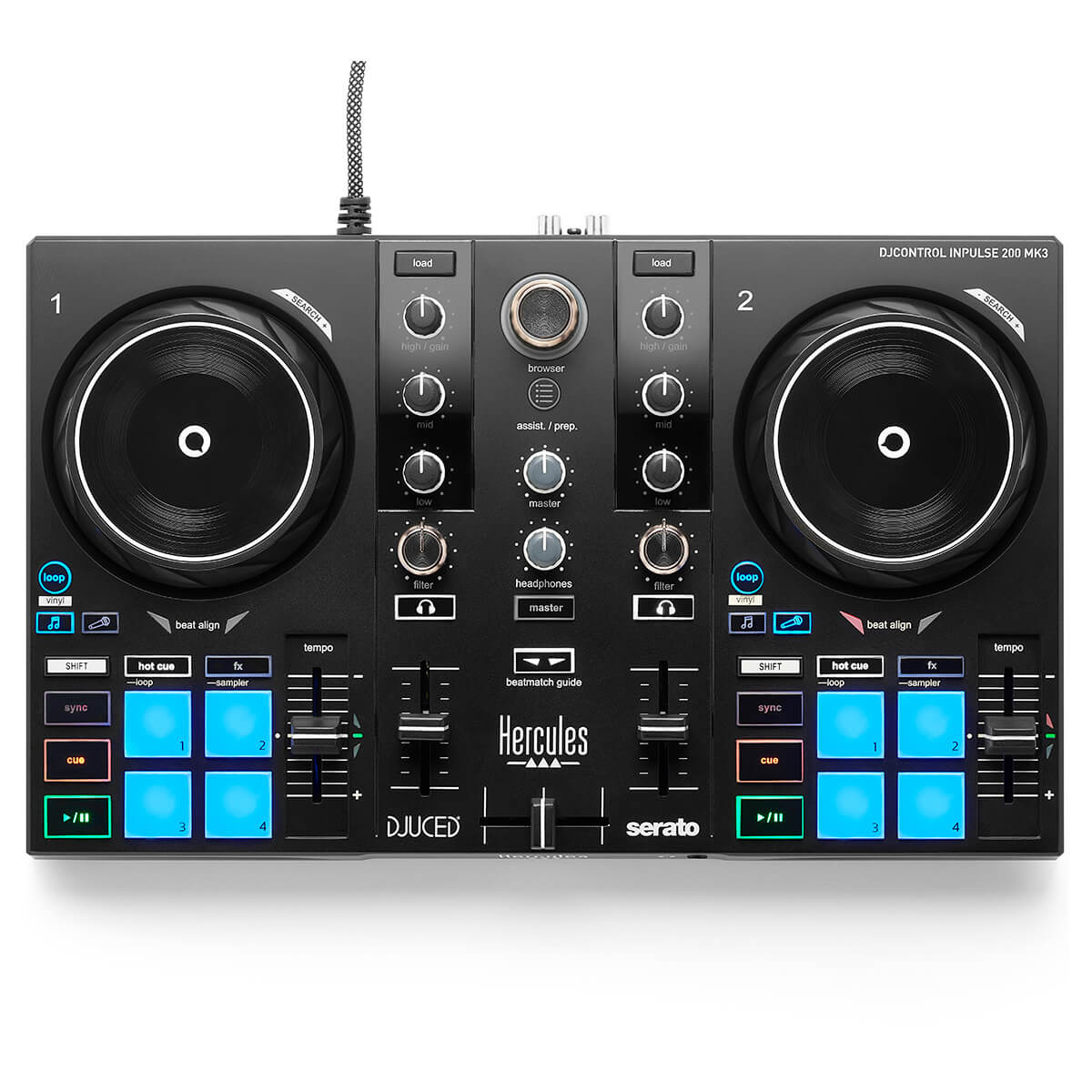 Hercules DJ Control INPULSE 200 MK3 | 2-Channel DJ Controller for Serato DJ Lite