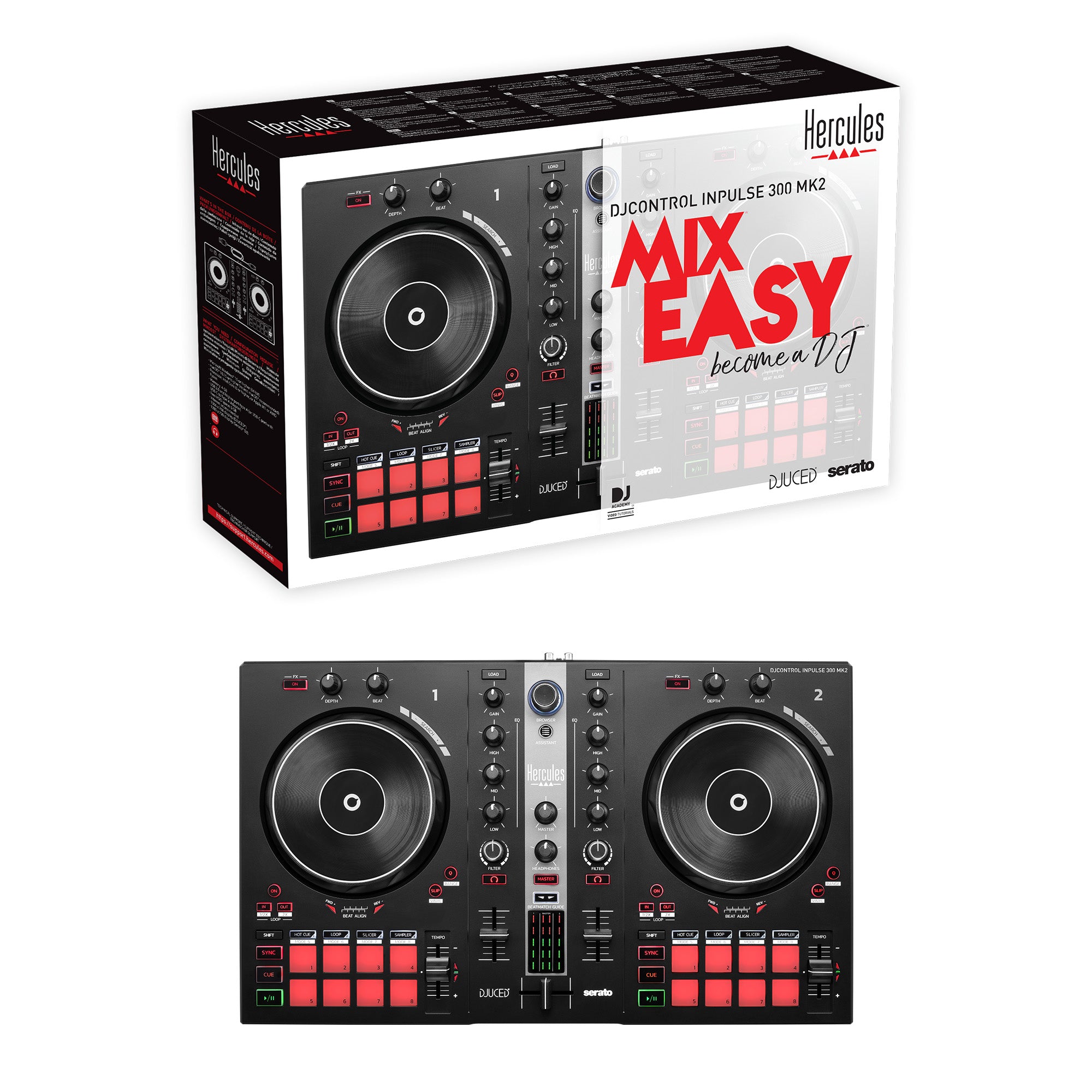 Hercules DJ Control INPULSE 300 MK2 | 2-Channel DJ Controller for Serato DJ Lite