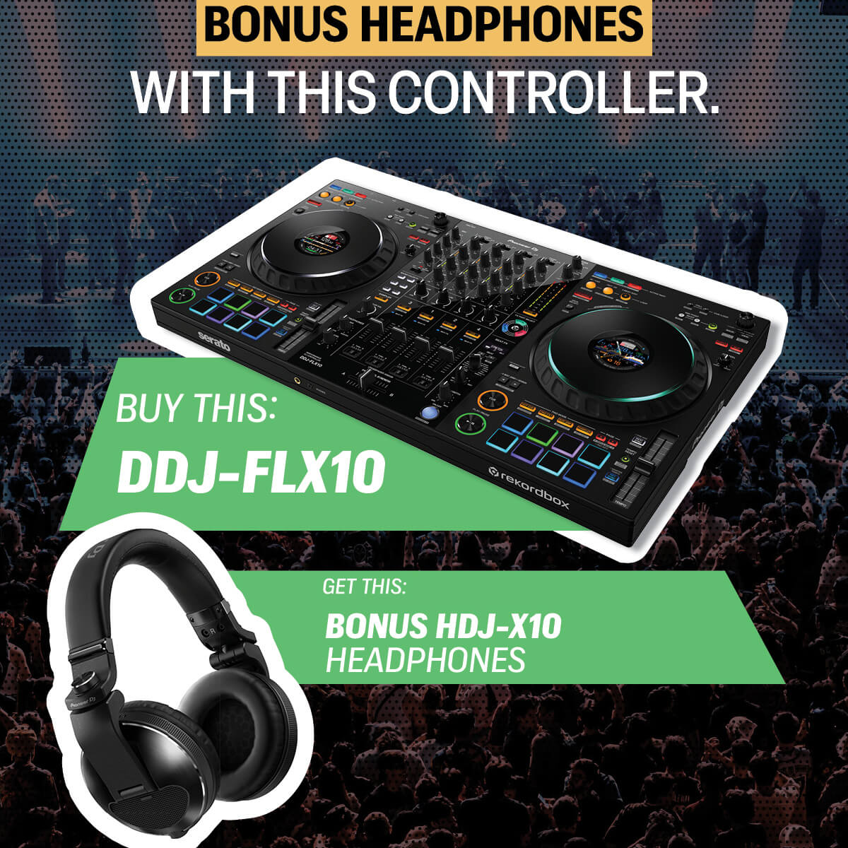 Pioneer DDJ-FLX10 4-Channel Performance DJ Controller for Rekordbox and Serato DJ Pro w/FREE HDJ-X10 Headphones