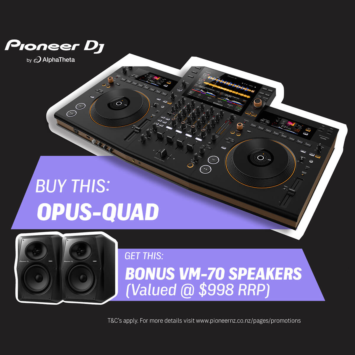 Pioneer OPUS-QUAD Professional 4-Ch All-in-One DJ System for Rekordbox & Serato w/ FREE VM-70 Monitors