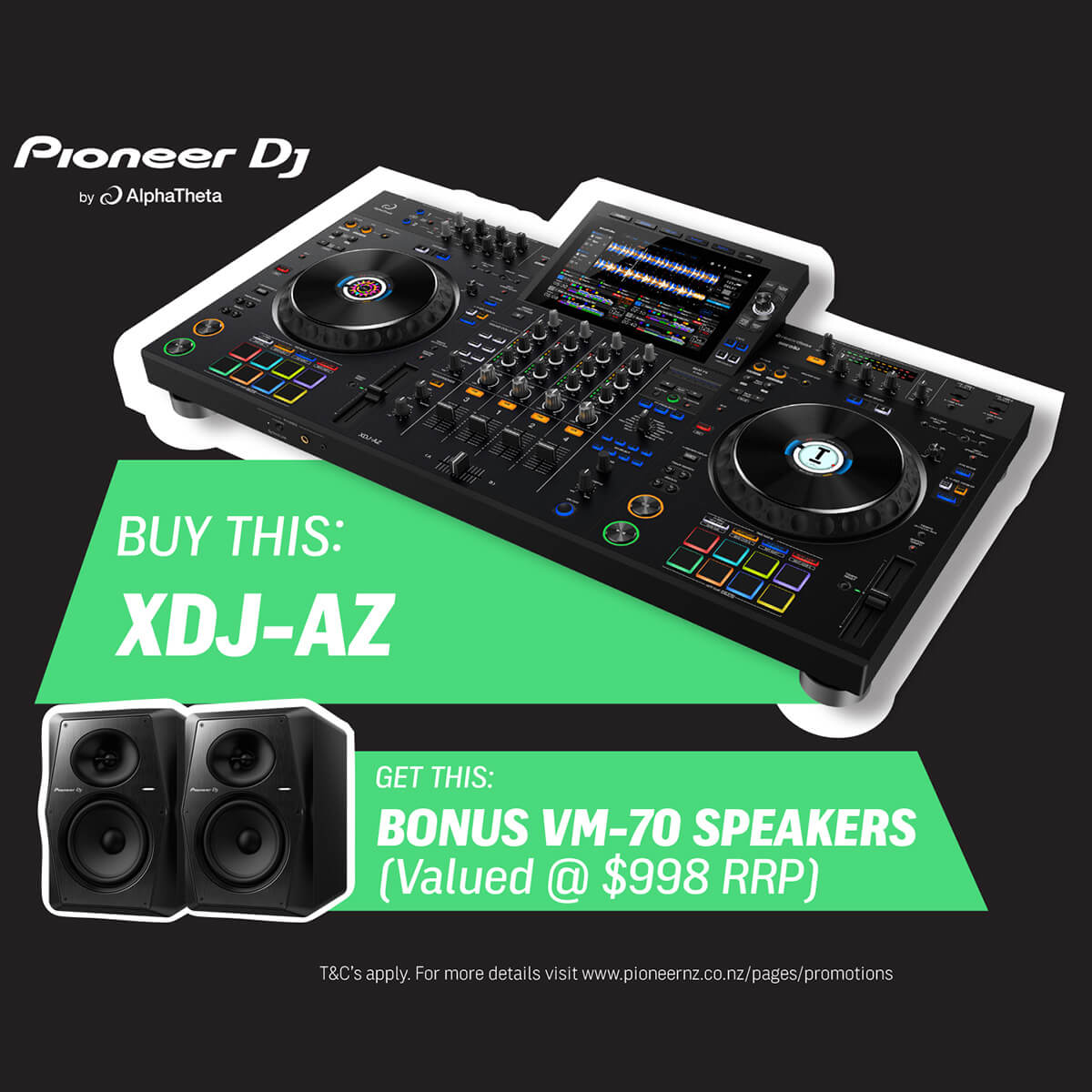 AlphaTheta XDJ-AZ Professional 4-Channel All-In-One DJ System for Rekordbox & Serato DJ Pro w/ FREE VM-70 Monitors