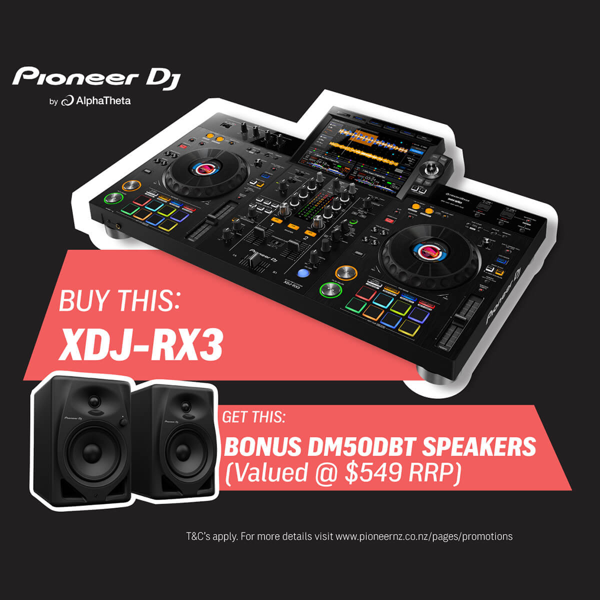 Pioneer XDJ-RX3 2-Channel All-In-One DJ System for Rekordbox & Serato DJ w/ FREE DM-50D-BT Monitors OCT PRE-ORDER