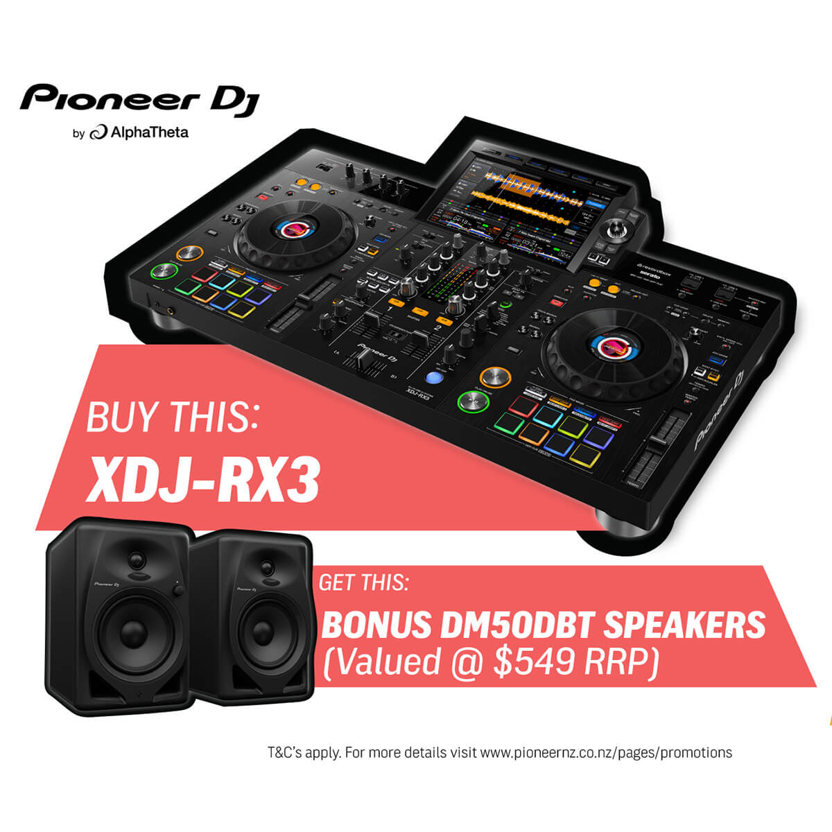 Pioneer XDJ-RX3 2-Channel All-In-One DJ System for Rekordbox & Serato DJ w/ FREE DM-50D-BT Monitors OCT PRE-ORDER