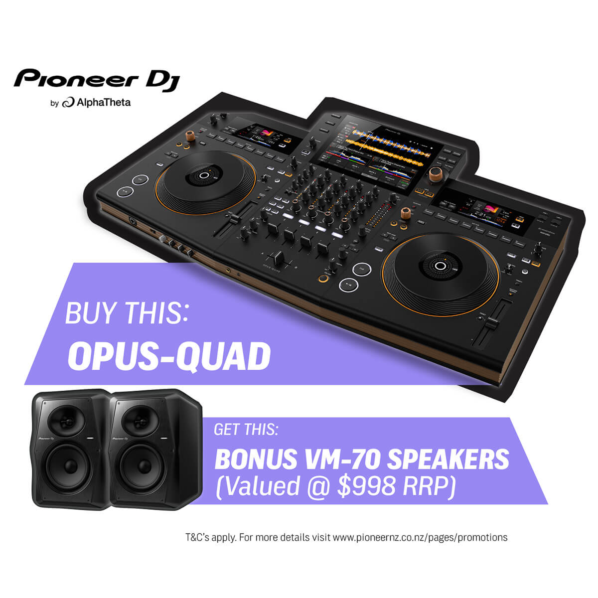 Pioneer OPUS-QUAD Professional 4-Ch All-in-One DJ System for Rekordbox & Serato w/ FREE VM-70 Monitors