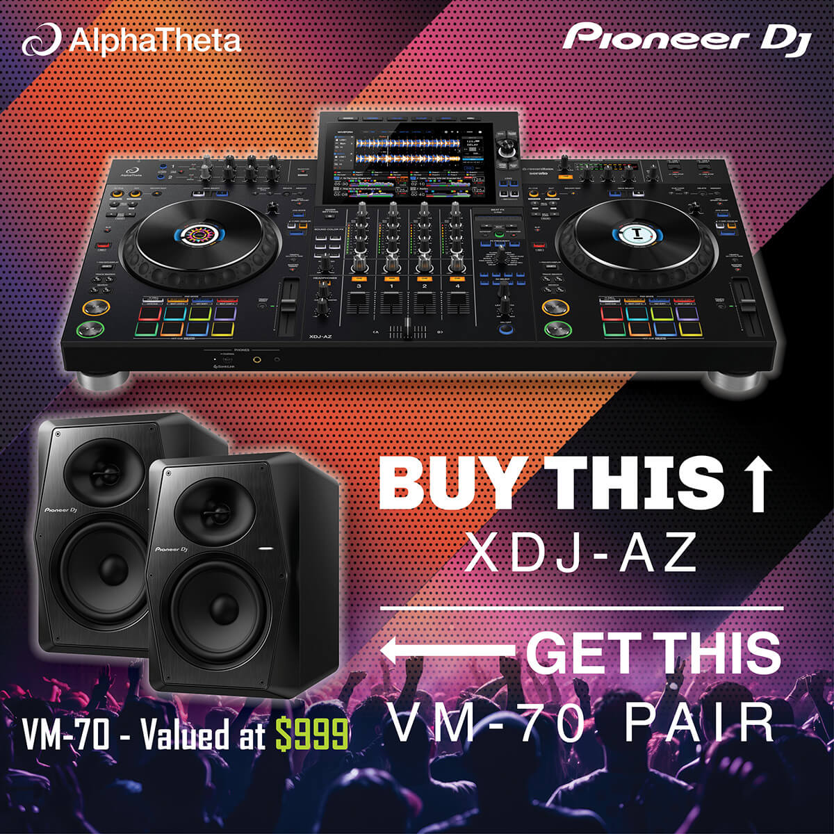 AlphaTheta XDJ-AZ-N Gold Limited Edition Professional 4-Channel All-In-One DJ System w/FREE VM-70 Monitors