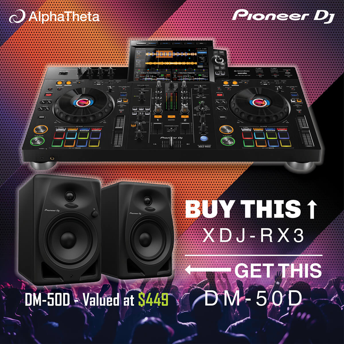 Pioneer XDJ-RX3 2-Channel All-In-One DJ System for Rekordbox & Serato DJ w/FREE DM-50D Monitors