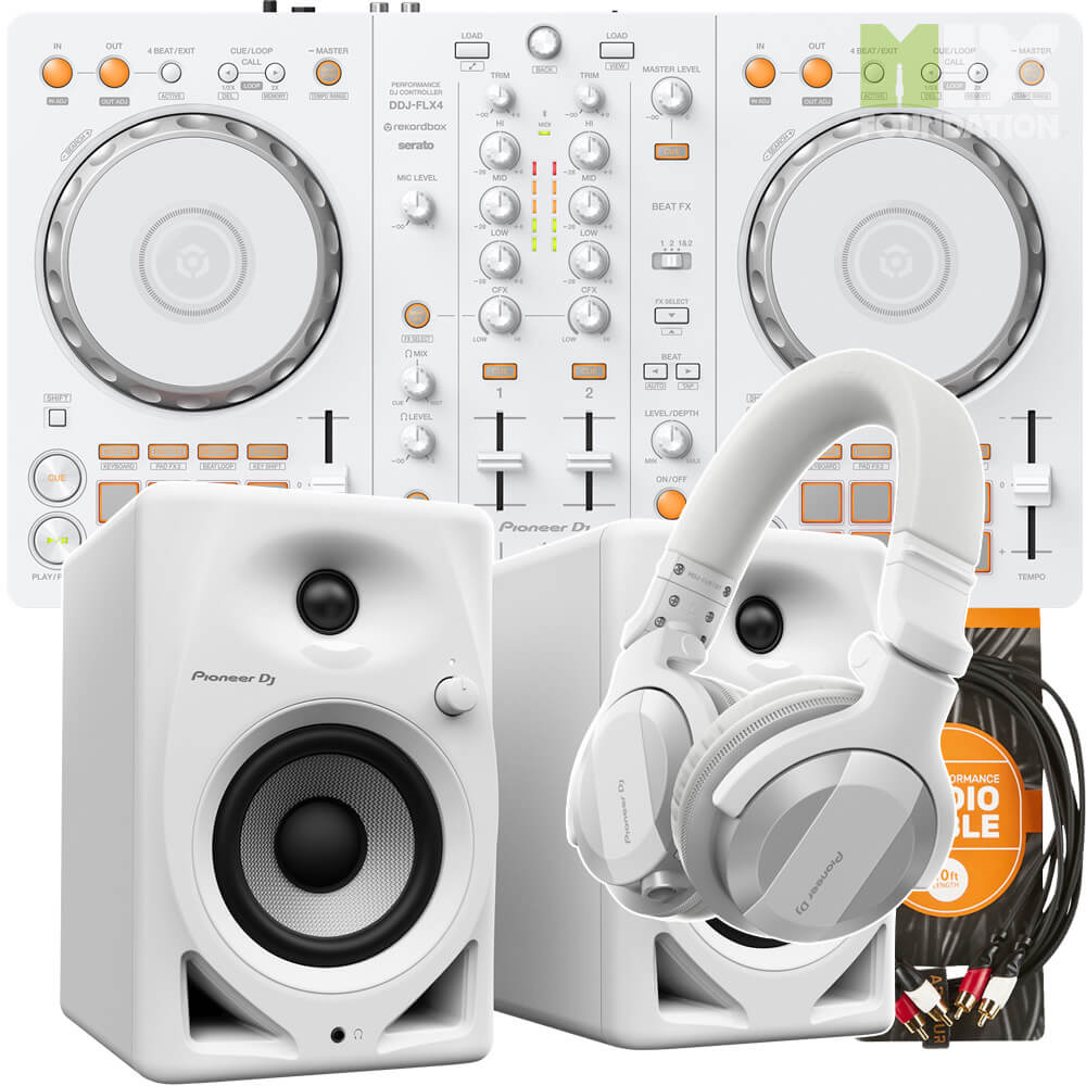 Pioneer DDJ-FLX4-W White Edition 2-Channel DJ Controller for Rekordbox and Serato | Beginner Pack 1
