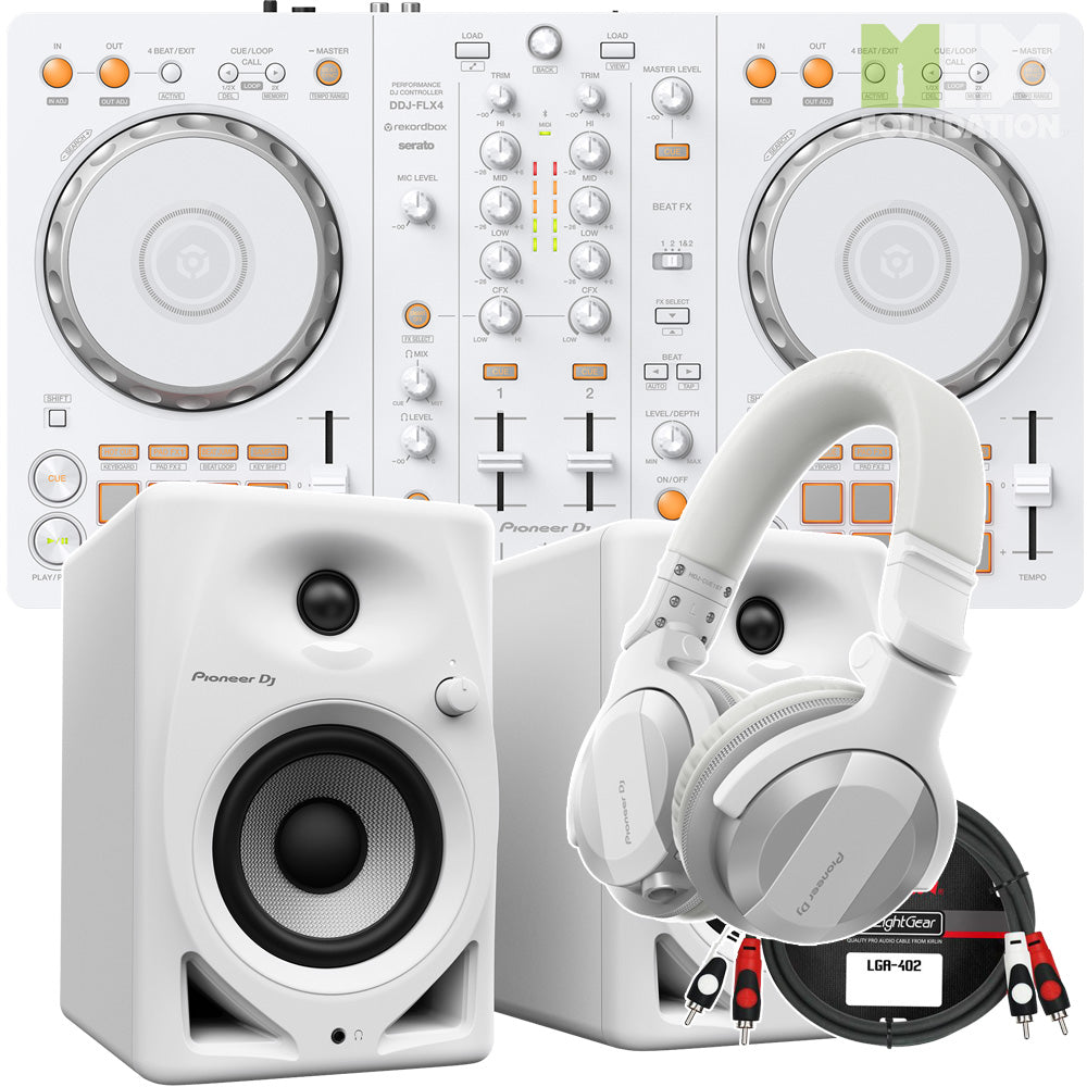 Pioneer DDJ-FLX4-W White Edition 2-Channel DJ Controller for Rekordbox and Serato | Beginner Pack 1