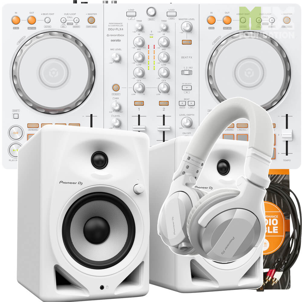 Pioneer DDJ-FLX4-W White Edition 2-Channel DJ Controller for Rekordbox and Serato | Beginner Pack 2