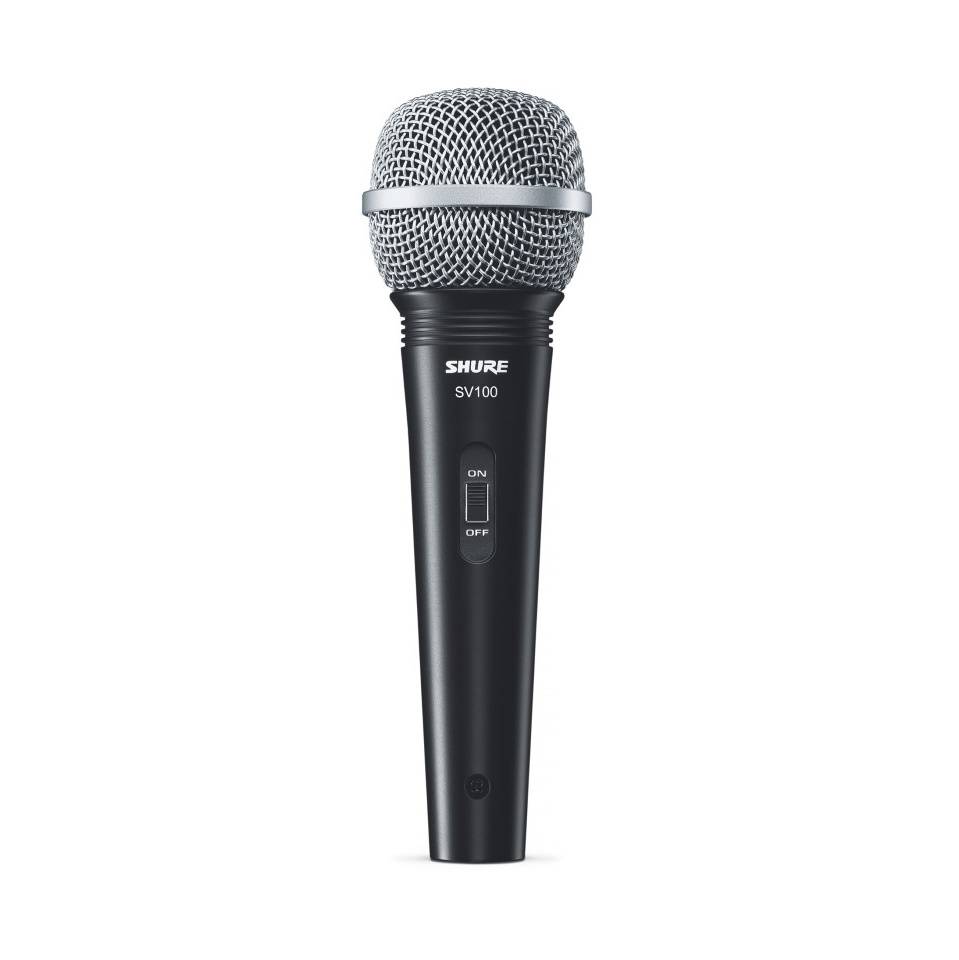 Shure SV100 Multi-Purpose Microphone with a black body, a mesh grille, and an XLR-¼" connector.